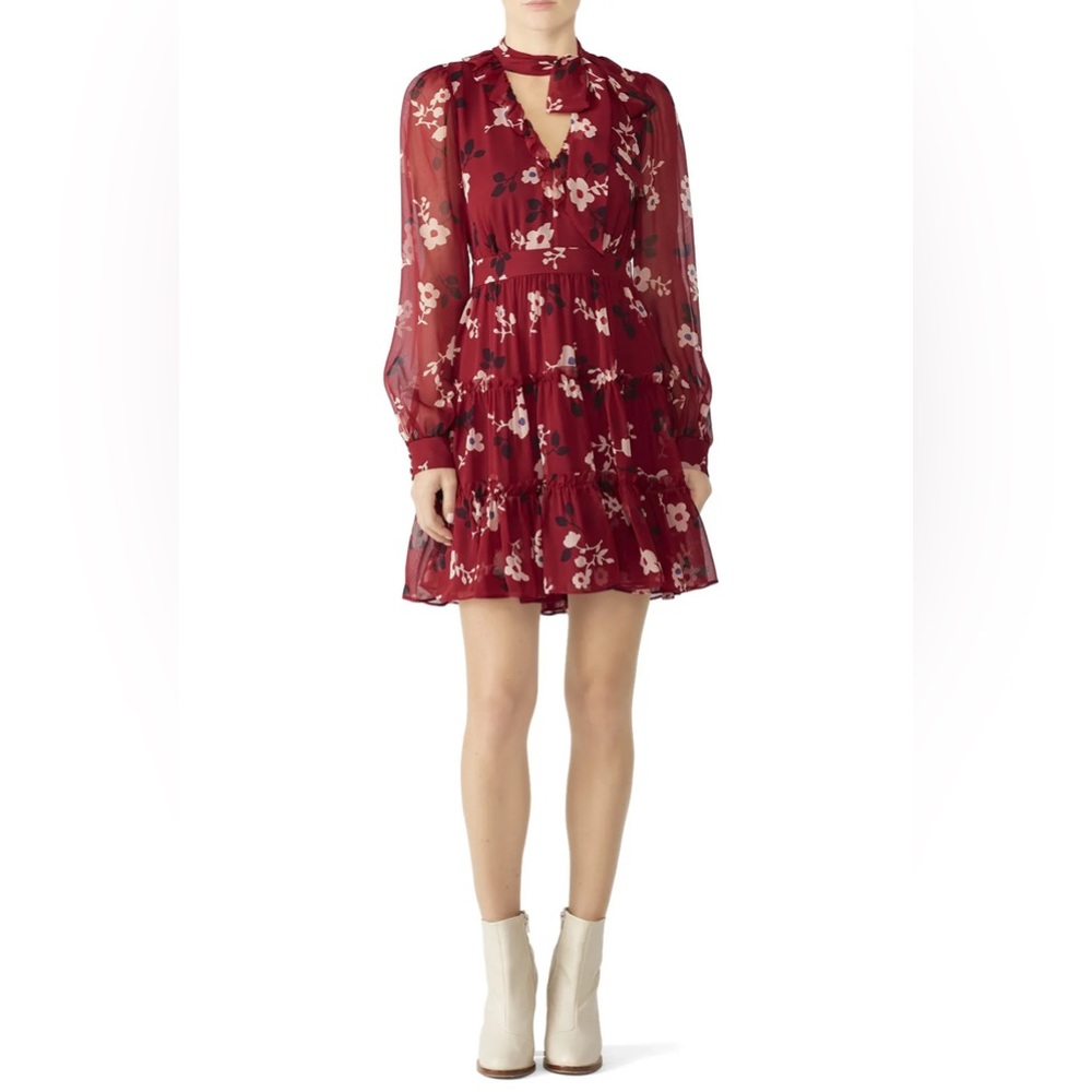 Kate Spade Red Silk Chiffon Camilia Floral Dress